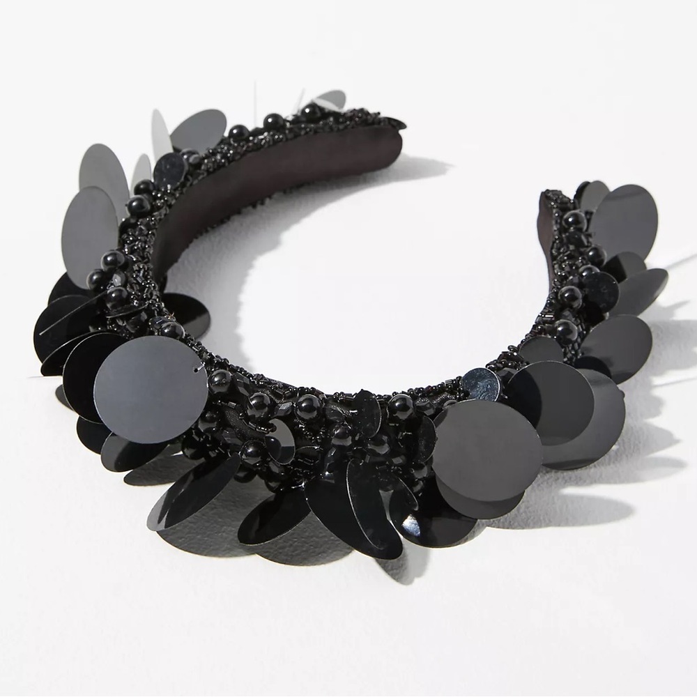 Llani Iridescent Beads Embellishments Statement Headband Anthropologie Black NWT